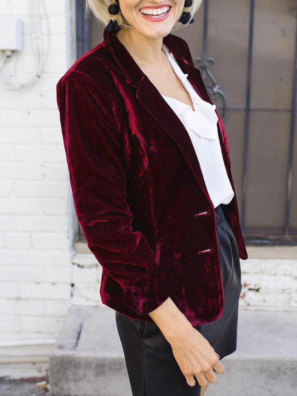 Stilla | Blazer i Velour med Reverskrave, Elegant Damejakke