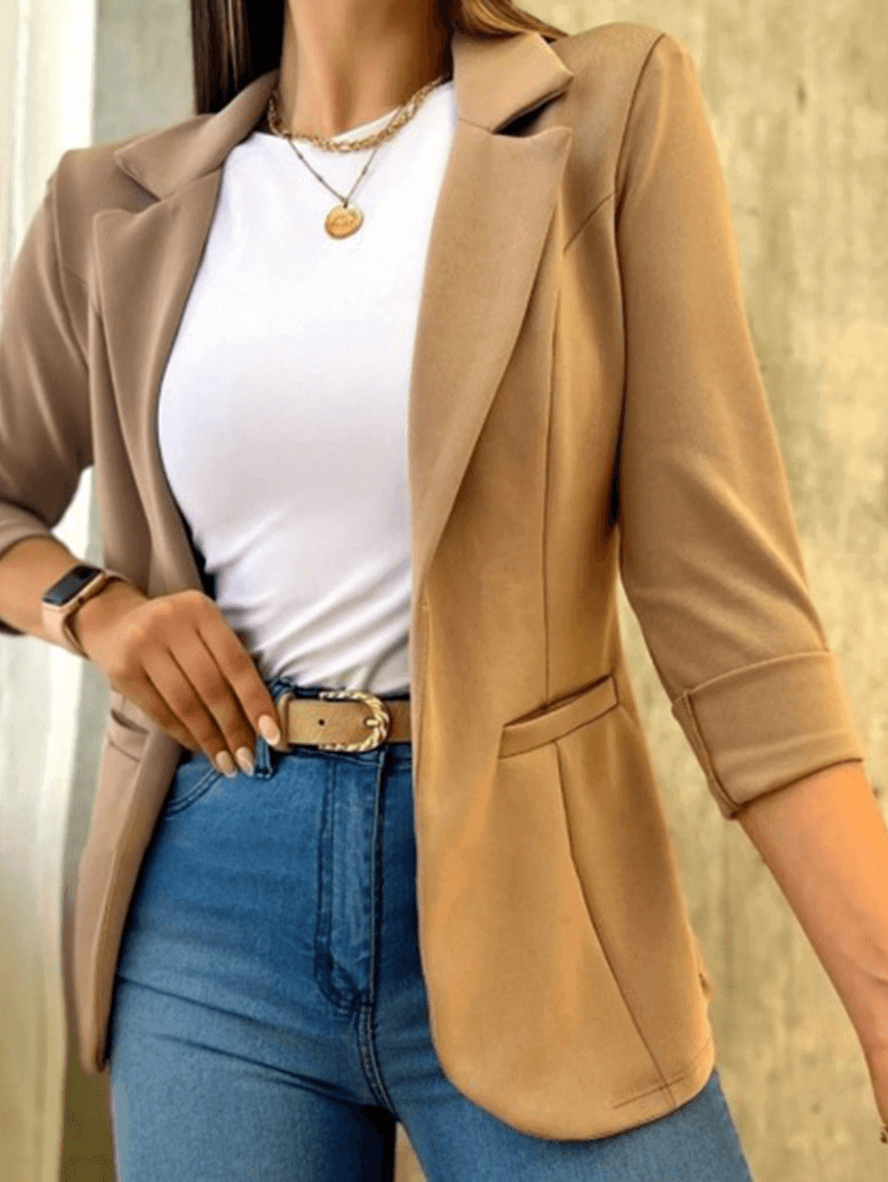 Stilla | Ensfarvet Kontor Blazer, Lommer, Reverskrave, Lange Ærmer, Kostürområde Til Kvinder, Modefuld Elegant Blazer