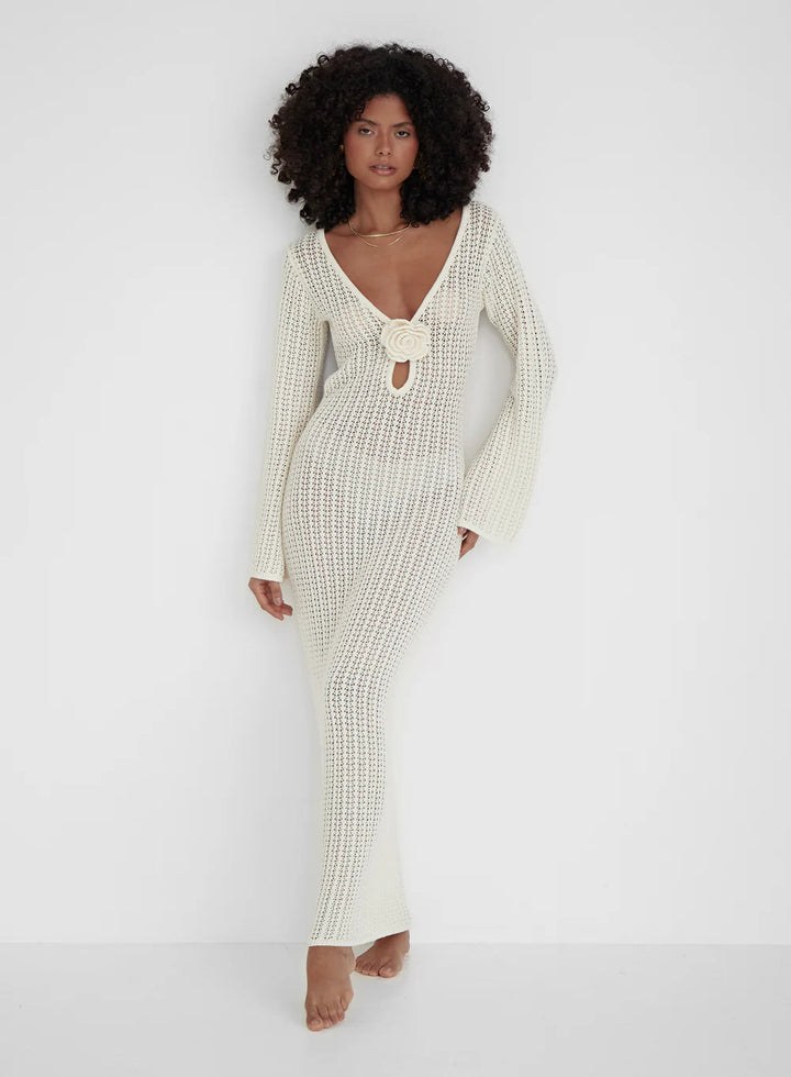 Stilla | Rygløs Strikkjole Beige