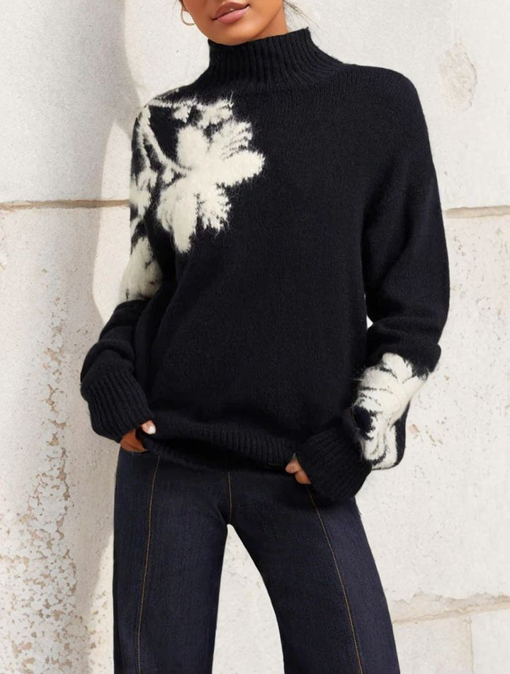 Stilla | Moderne Pullover Med Rund Halsudskæring og Blomstertryk og Lange Ærmer