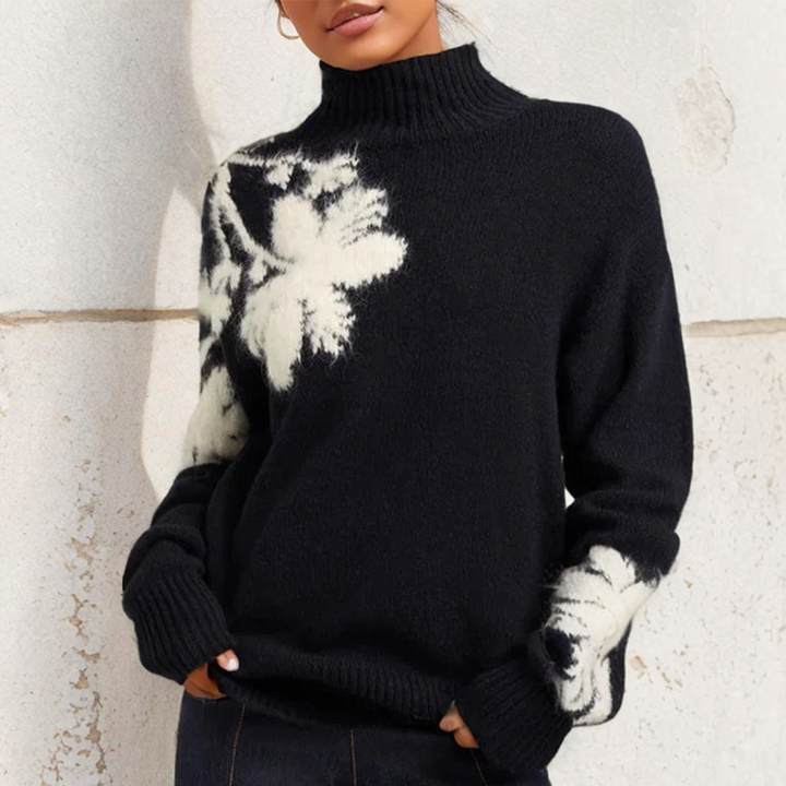 Stilla | Moderne Pullover Med Rund Halsudskæring og Blomstertryk og Lange Ærmer