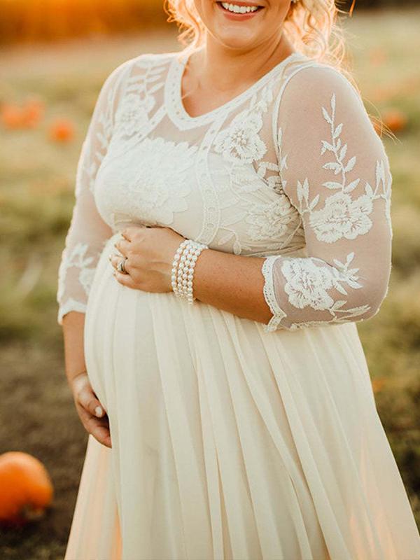 Stilla | Lang Kjole Til Gravide Med V-udskæring in Grenadine Blonde Med V-udskæring Til Babyshower