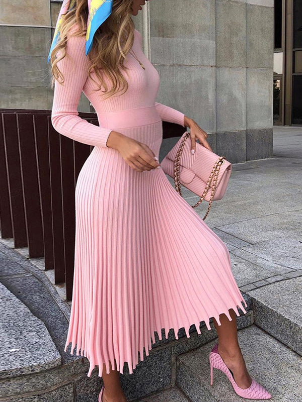 Stilla | Kjole Til Gravide for Unique Color Pleated Round Neck Long Sleeve Elegante Kjoler Til Gravide