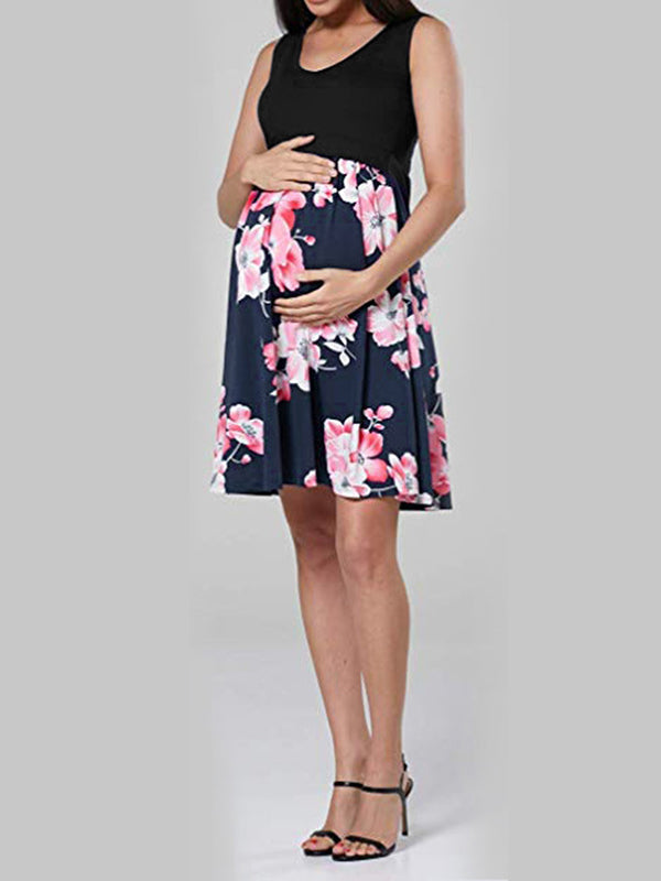 Stilla | Mini Kjole Blomstret Print Skære En Linje Rund Hals Mode Chic Kjole Linje Graviditetskjole