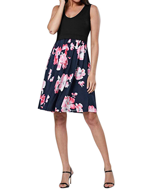 Stilla | Mini Kjole Blomstret Print Skære En Linje Rund Hals Mode Chic Kjole Linje Graviditetskjole