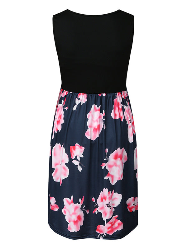 Stilla | Mini Kjole Blomstret Print Skære En Linje Rund Hals Mode Chic Kjole Linje Graviditetskjole