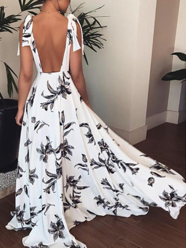 Stilla | Gravidkjole Til Blomsterprint Uden Ryg Dybt V-hals Elegante Gravidkjole