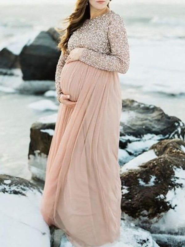 Stilla | Kjole Til Gravide for Patchwork Sequins Shimmer Elegante Dresses for Photoshoot Dress
