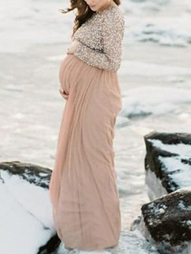 Stilla | Kjole Til Gravide for Patchwork Sequins Shimmer Elegante Dresses for Photoshoot Dress