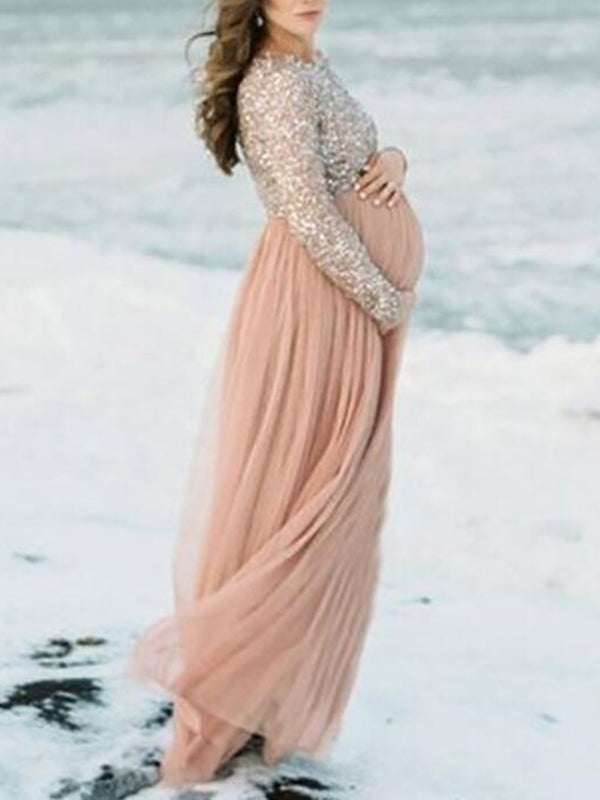 Stilla | Kjole Til Gravide for Patchwork Sequins Shimmer Elegante Dresses for Photoshoot Dress