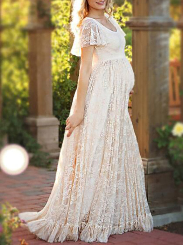 Stilla | Kjoler Til Gravide Baby Shower Lace Ruffle Maxi Graviditetskjoler