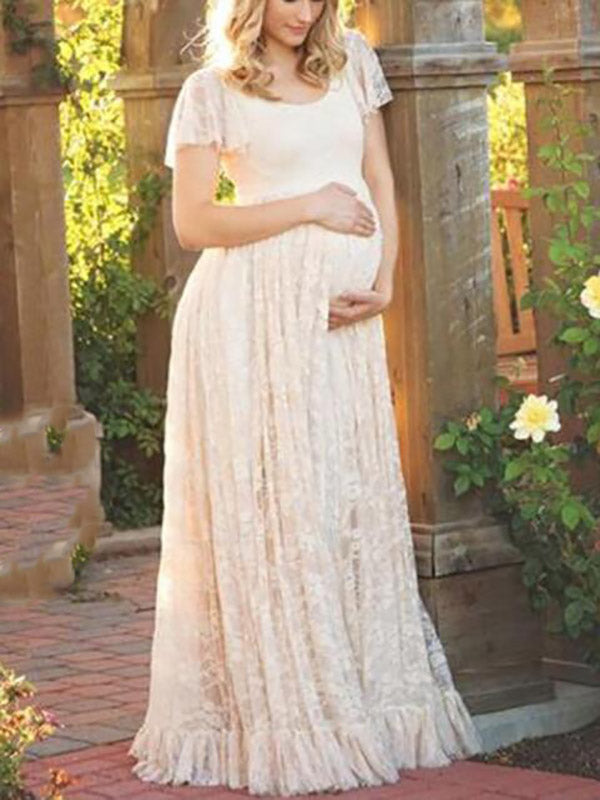 Stilla | Kjoler Til Gravide Baby Shower Lace Ruffle Maxi Graviditetskjoler