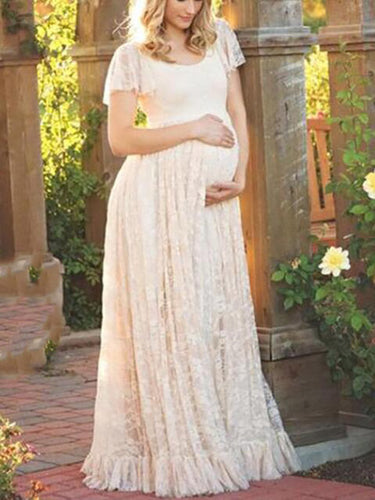 Stilla | Kjoler Til Gravide Baby Shower Lace Ruffle Maxi Graviditetskjoler