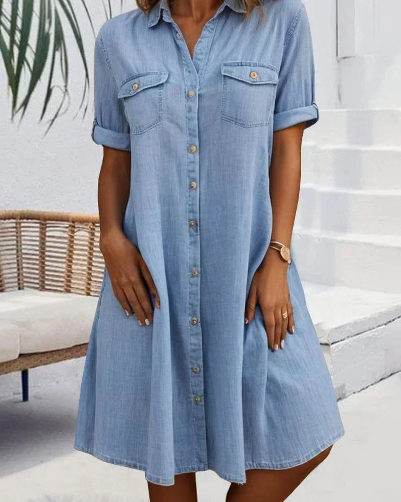 Stilla | Kortærmet Midi Kjole Med Knaplukning