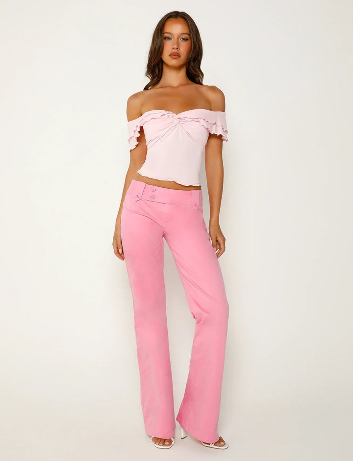 Stilla | Tekstureret Snoet Pink Top Med Bukser