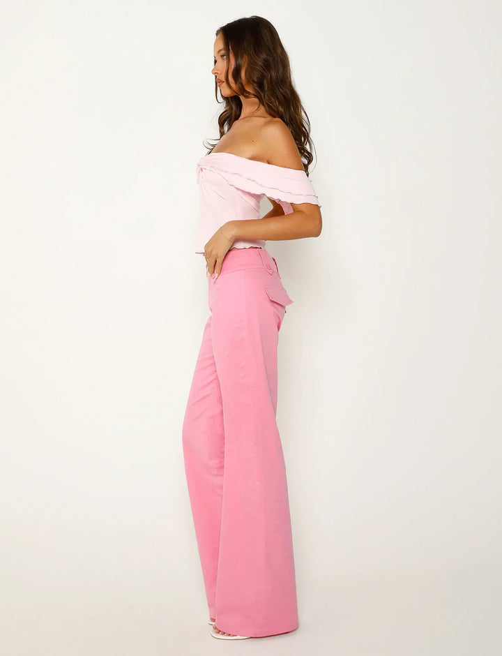 Stilla | Tekstureret Snoet Pink Top Med Bukser