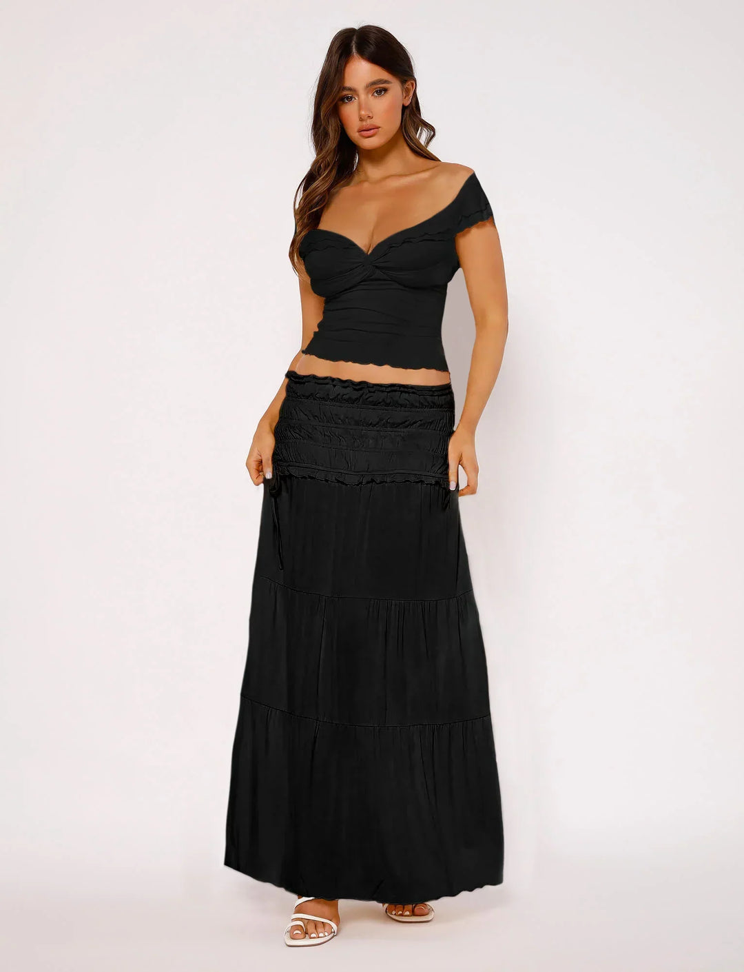 Stilla | Tekstureret Twist Top Med Maxi Nederdel