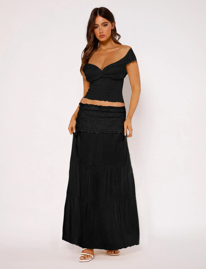 Stilla | Tekstureret Twist Top Med Maxi Nederdel