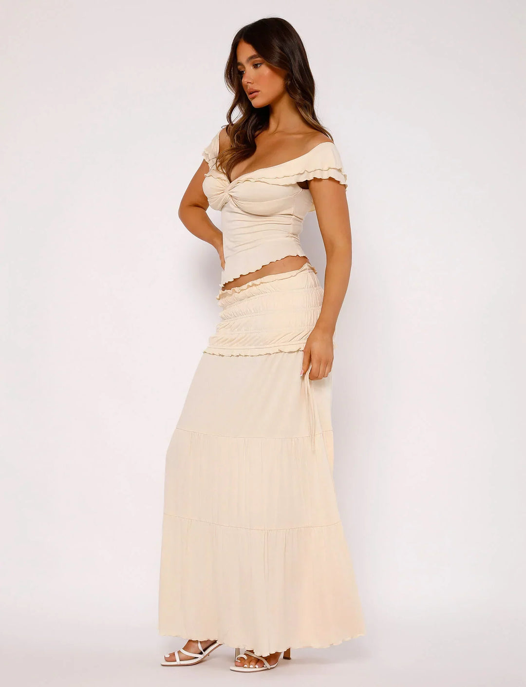 Stilla | Tekstureret Twist Top Med Maxi Nederdel