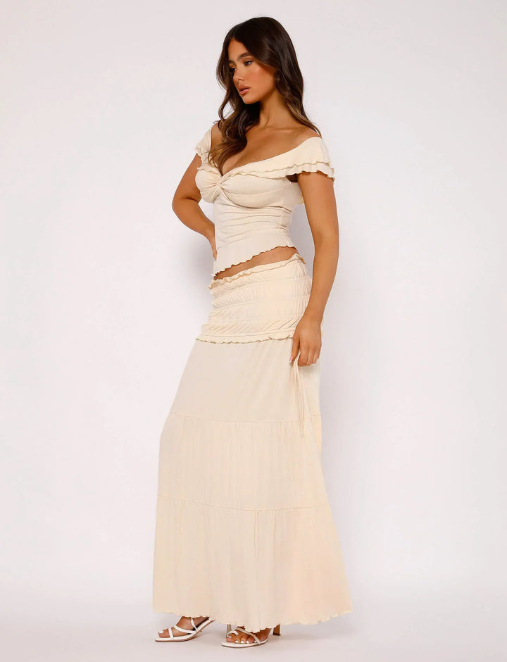 Stilla | Tekstureret Twist Top Med Maxi Nederdel