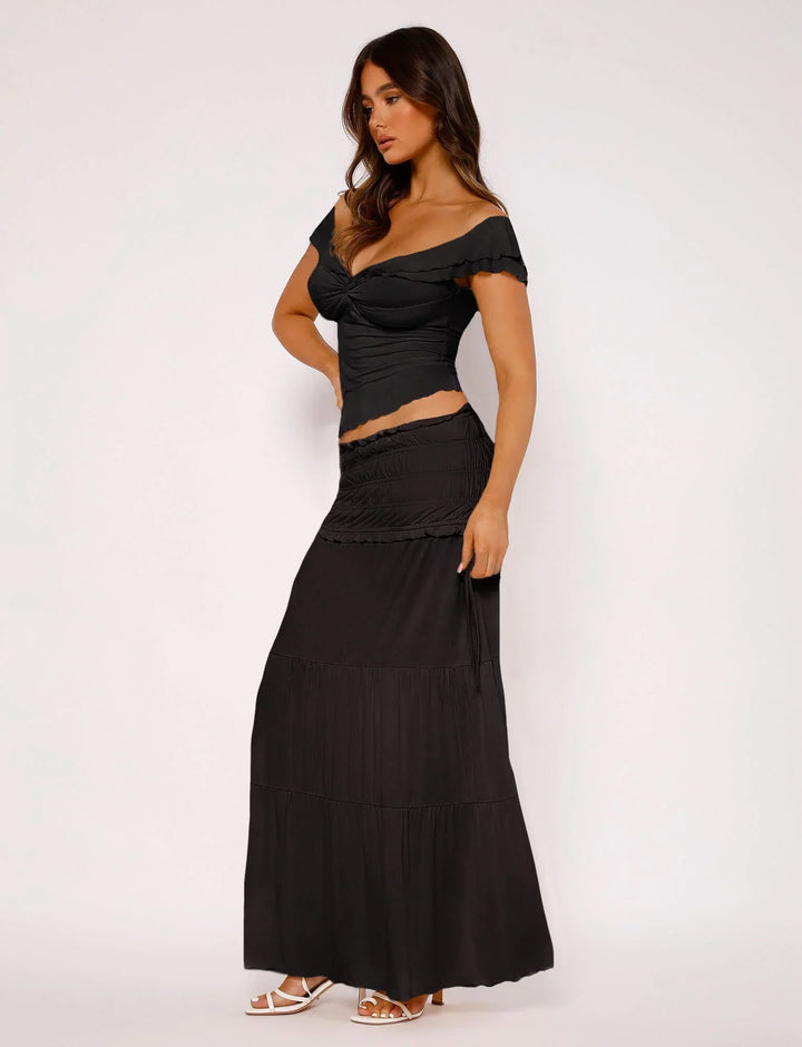 Stilla | Tekstureret Twist Top Med Maxi Nederdel