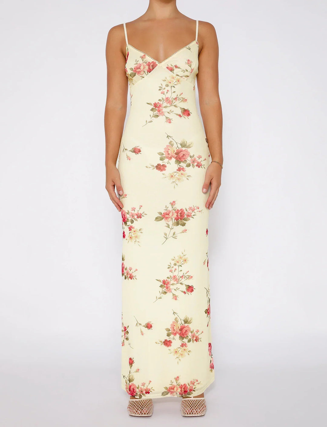 Stilla | Blomstret Beige Blondekjole