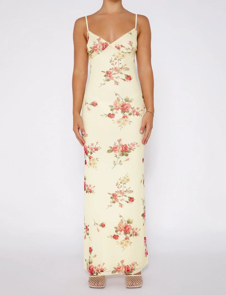 Stilla | Blomstret Beige Blondekjole