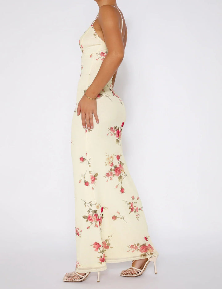 Stilla | Blomstret Beige Blondekjole