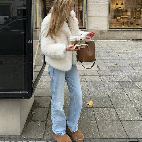 Stilla | Vintage - Dame vinterjakke med kunstpels og revers