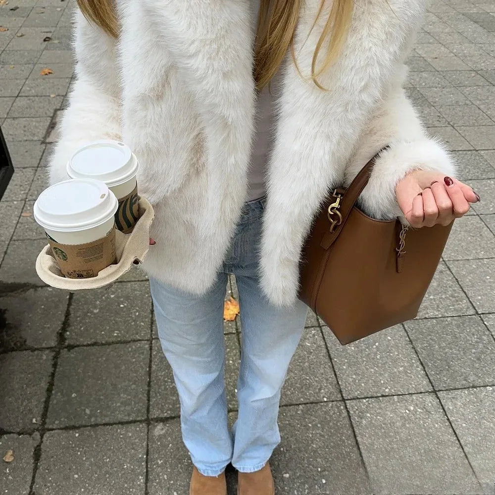 Stilla | Vintage - Dame vinterjakke med kunstpels og revers