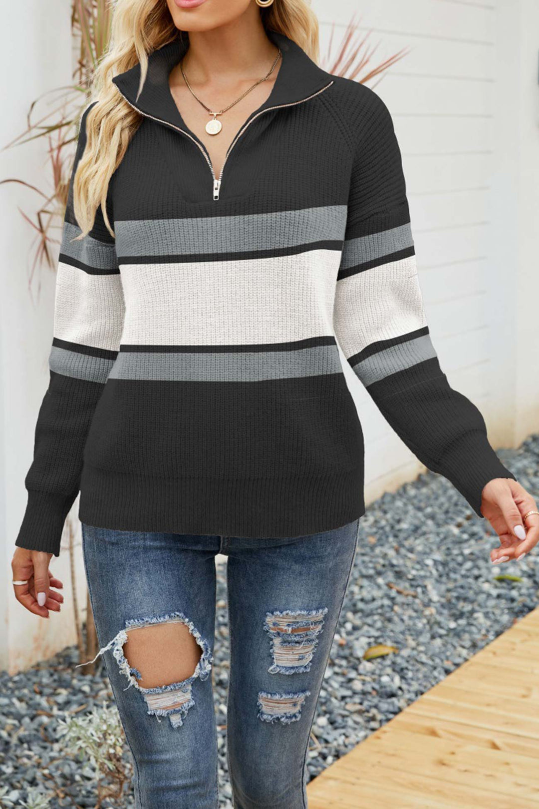 Stilla | Pullover Med Lynlås, Omkragningskrave Og Lange Ærmer