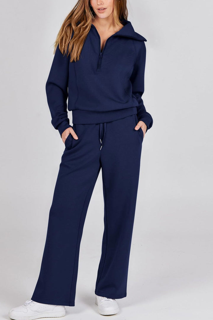 Stilla | Sweatshirt med stor lynlås og ombukket krave og lange bukser