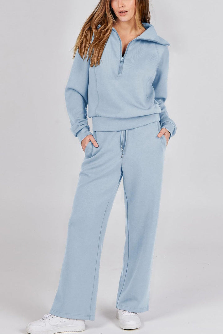 Stilla | Sweatshirt med stor lynlås og ombukket krave og lange bukser