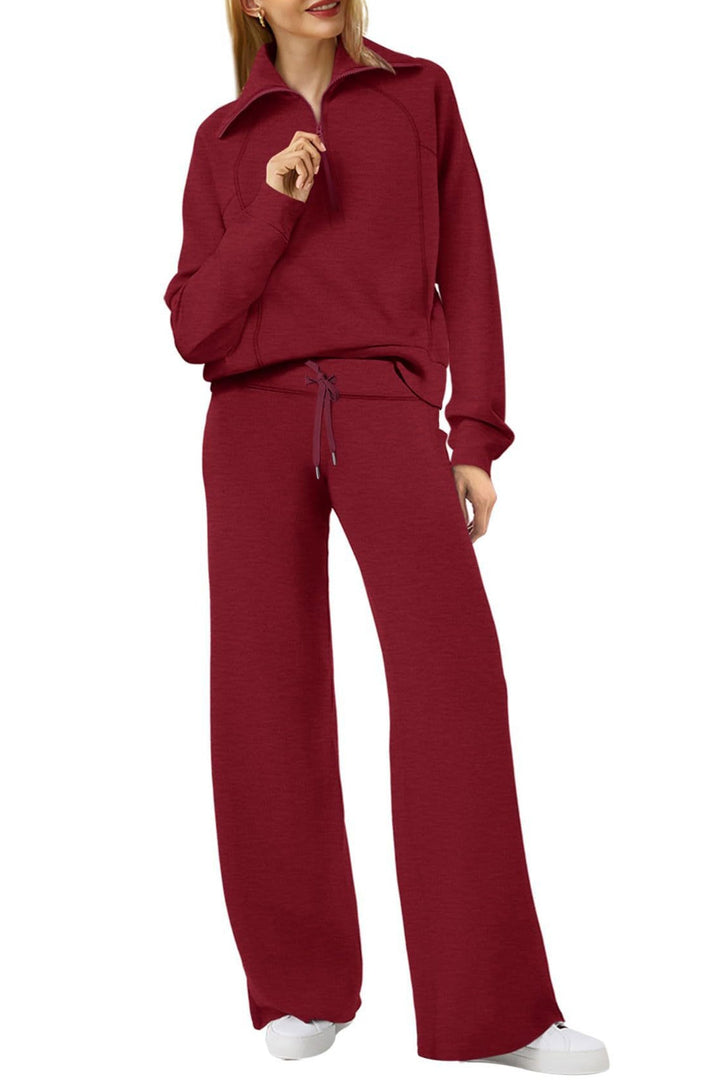 Stilla | Sæt Lange Bukser Med Bred Ben og Lynlås Sweatshirt Med Slå