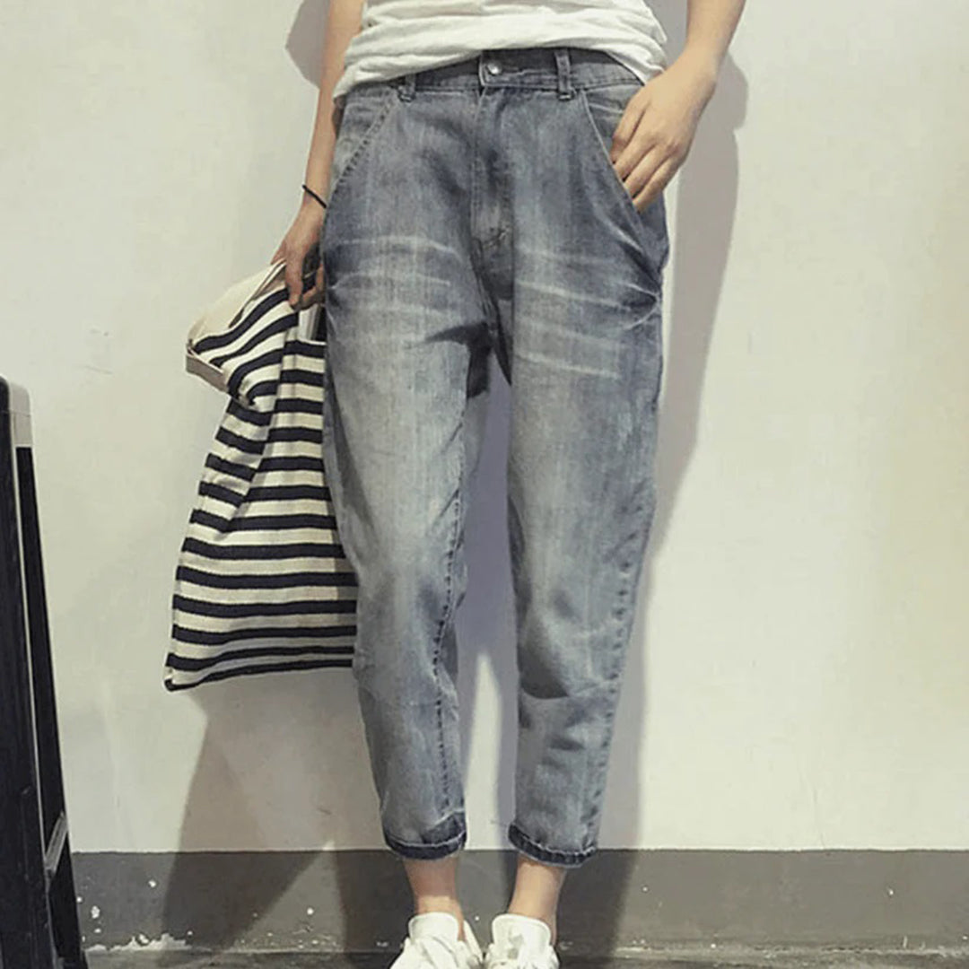 Stilla | Forkortet længde Relaxed Slim Fit Blød denim med lynlås
