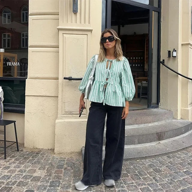 Stilla | Slim Skjorte Med Snøring og Sløjfe Til Dame