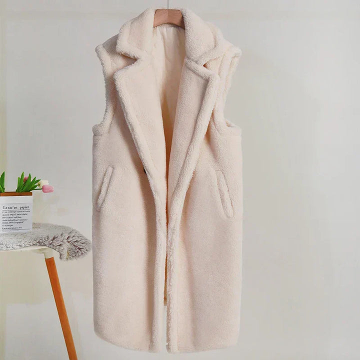Stilla | Teddy Vest Uden Ærmer Størrelse Plus Pasform Plydsstruktur Mellemlang Store Revers