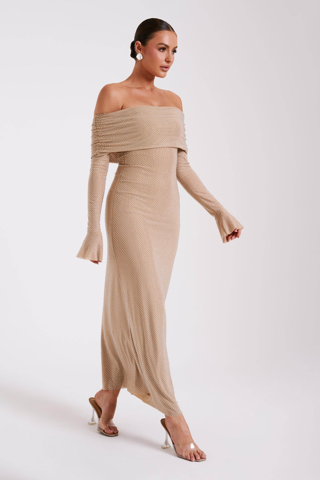 Stilla | Off Shoulder Maxikjole Med Strass