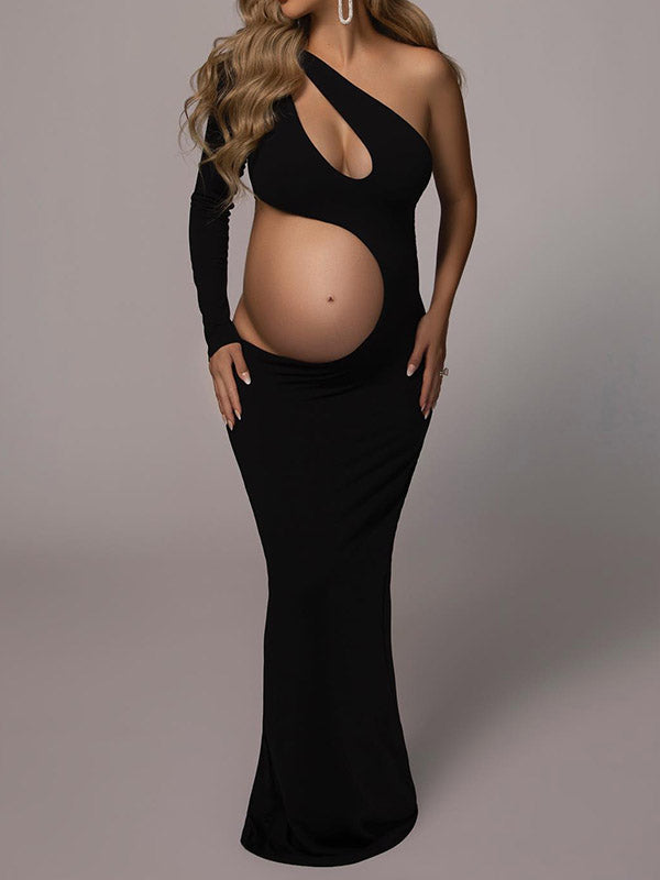 Stilla | Elegante Tynd Perforeret Uregelmæssig En Skulder Maxi Kjole Fotografi Maternity