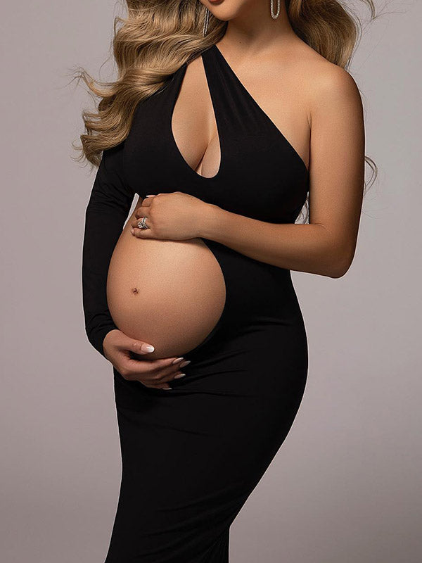 Stilla | Elegante Tynd Perforeret Uregelmæssig En Skulder Maxi Kjole Fotografi Maternity