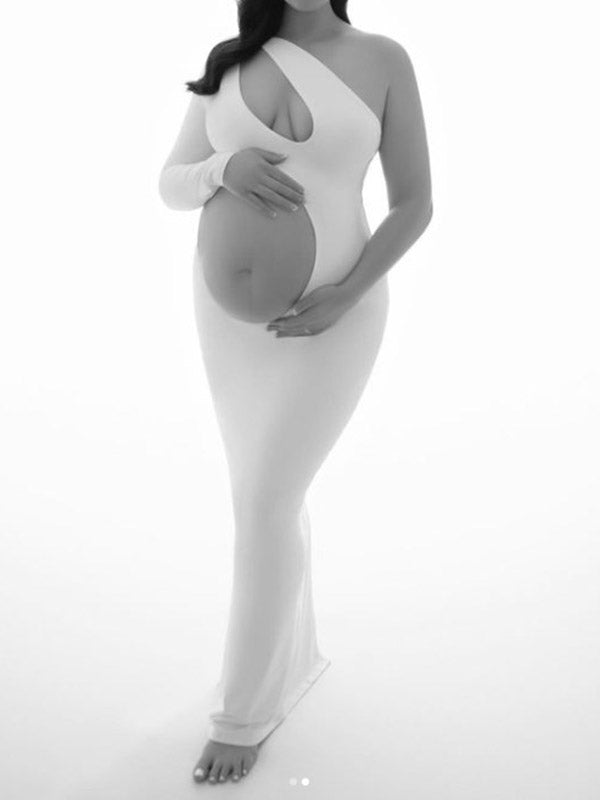 Stilla | Elegante Tynd Perforeret Uregelmæssig En Skulder Maxi Kjole Fotografi Maternity