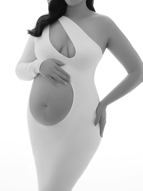Stilla | Elegante Tynd Perforeret Uregelmæssig En Skulder Maxi Kjole Fotografi Maternity