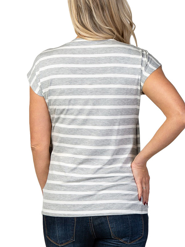 Stilla | Stripes Stil Indviklet in Lag Rundhals Kortærmet Stillingsbluse Til Amning
