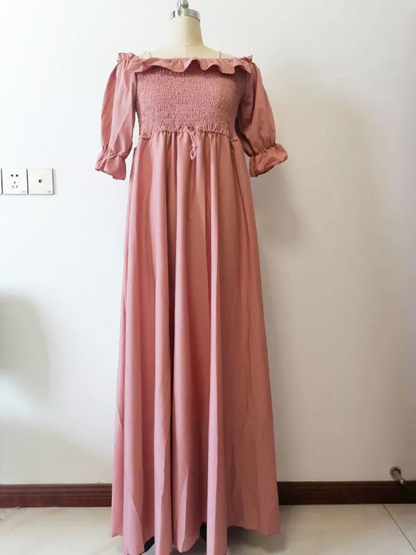 Stilla | Maxi Kjole Volanger Åbne Skuldre Bådformet Udhulning Chic Mode Kjole Til Graviditetsfotografi