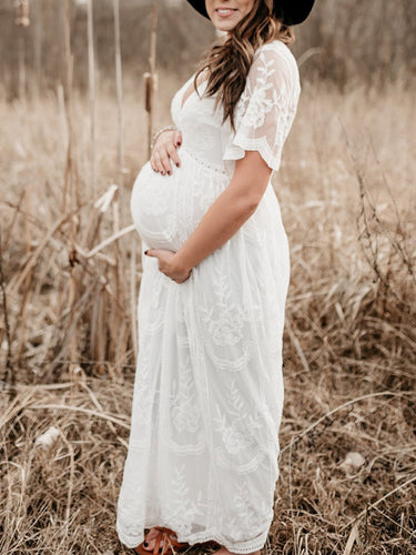 Stilla | Kjoler Til Gravide Fotografi Tjeneste Kjoler Blonde V-hals Maxi Maternity Kjole Elegante Kjole