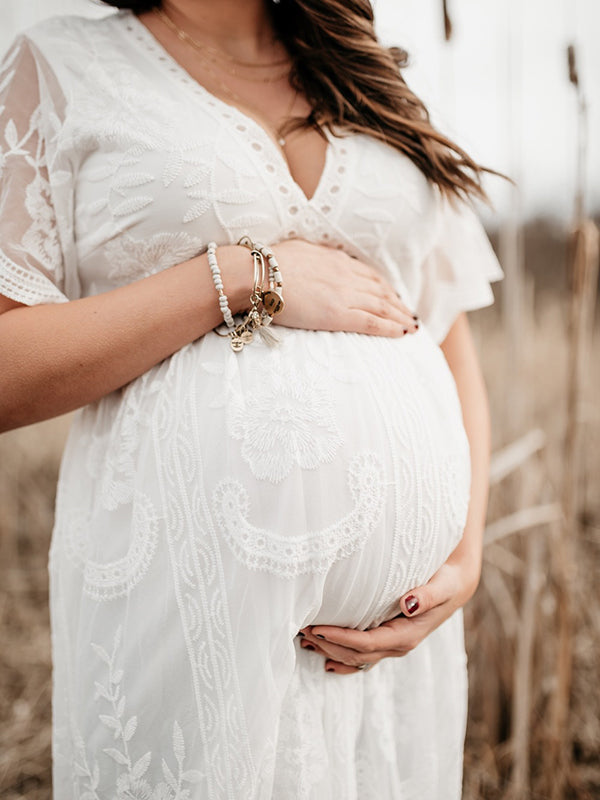 Stilla | Kjoler Til Gravide Fotografi Tjeneste Kjoler Blonde V-hals Maxi Maternity Kjole Elegante Kjole