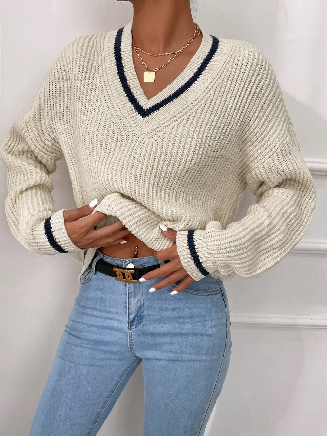 Stilla | Patchwork V-Udsnit Pullover