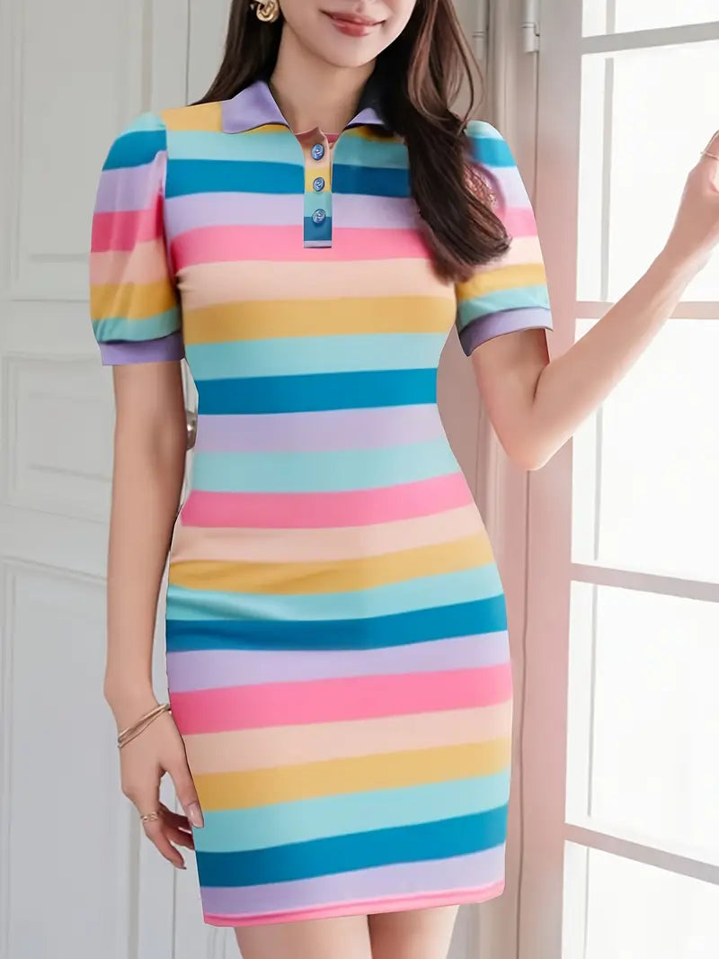Stilla | Bodycon Kjole med Kontraststriber