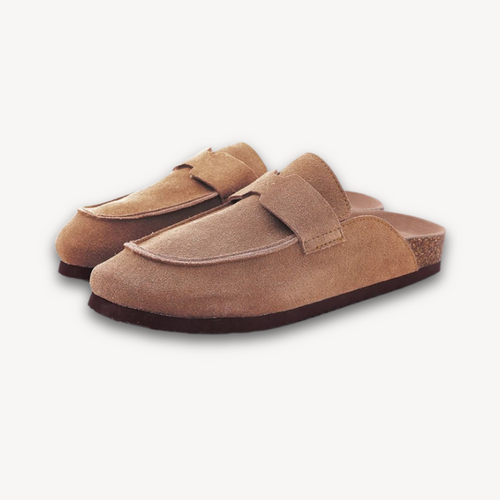 Stilla | Kvinders Træsko Suede Slip on Muler Med Justerbar Spænde Kork Fodbed
