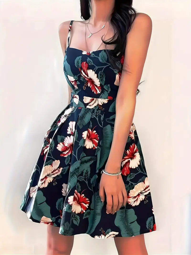 Stilla | Sommerkjole Utan Stropper Med Blomsterprint Luftig Ærmeløs A-Linjeet Kjole Med Elegant Plissé Mønster